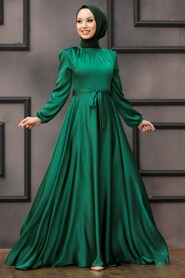  Satin Emerald Green Islamic Engagement Dress 25131ZY - NEVA STYLE