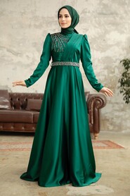 Satin Emerald Green Islamic Wedding Dress 3967ZY - 2