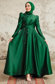  Satin Emerald Green Muslim Engagement Dress 22460ZY - 1