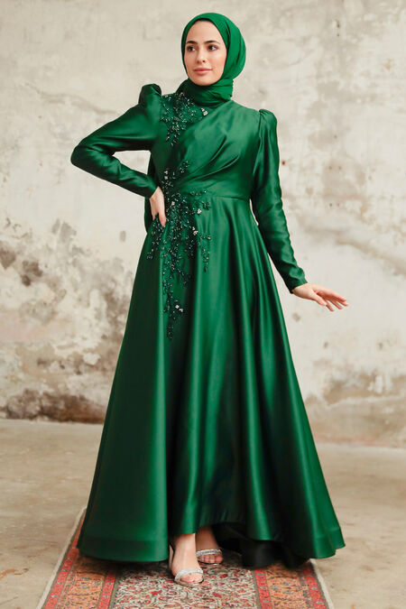Modern Emerald Green Islamic Clothing Engagement Dress 2294ZY – Joozal