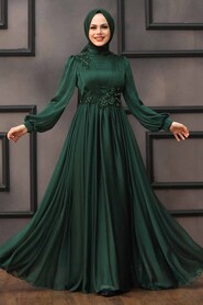  Satin Green Islamic Engagement Dress 21630Y - 1