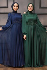  Satin Green Islamic Engagement Dress 21630Y - 3