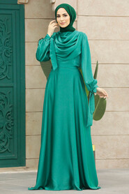  Satin Green Islamic Long Sleeve Maxi Dress 38031Y - 2