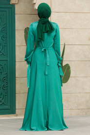  Satin Green Islamic Long Sleeve Maxi Dress 38031Y - 3