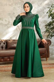  Satin Green Modest Islamic Clothing Wedding Dress 22840Y - 2