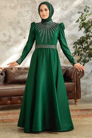  Satin Green Modest Islamic Clothing Wedding Dress 22840Y - 1