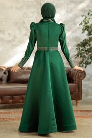  Satin Green Modest Islamic Clothing Wedding Dress 22840Y - 3