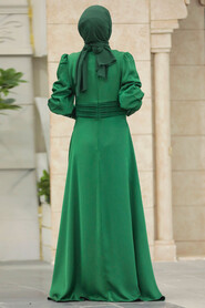  Satin Green Muslim Bridesmaid Dress 4171Y - 4