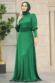  Satin Green Muslim Bridesmaid Dress 4171Y - 3