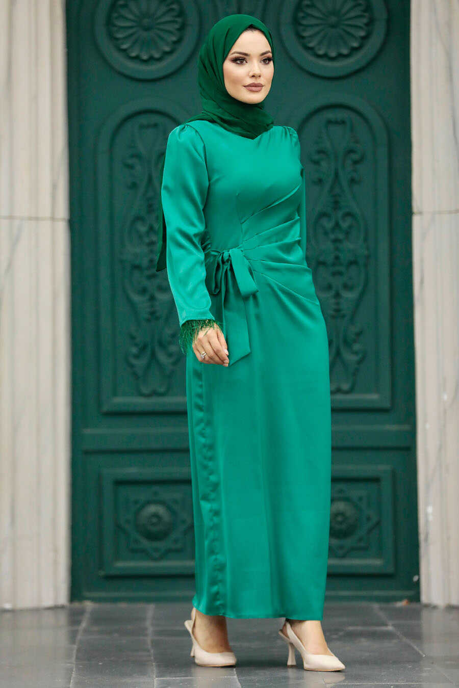 Neva Style - Satin Green Muslim Wedding Gown 5921Y