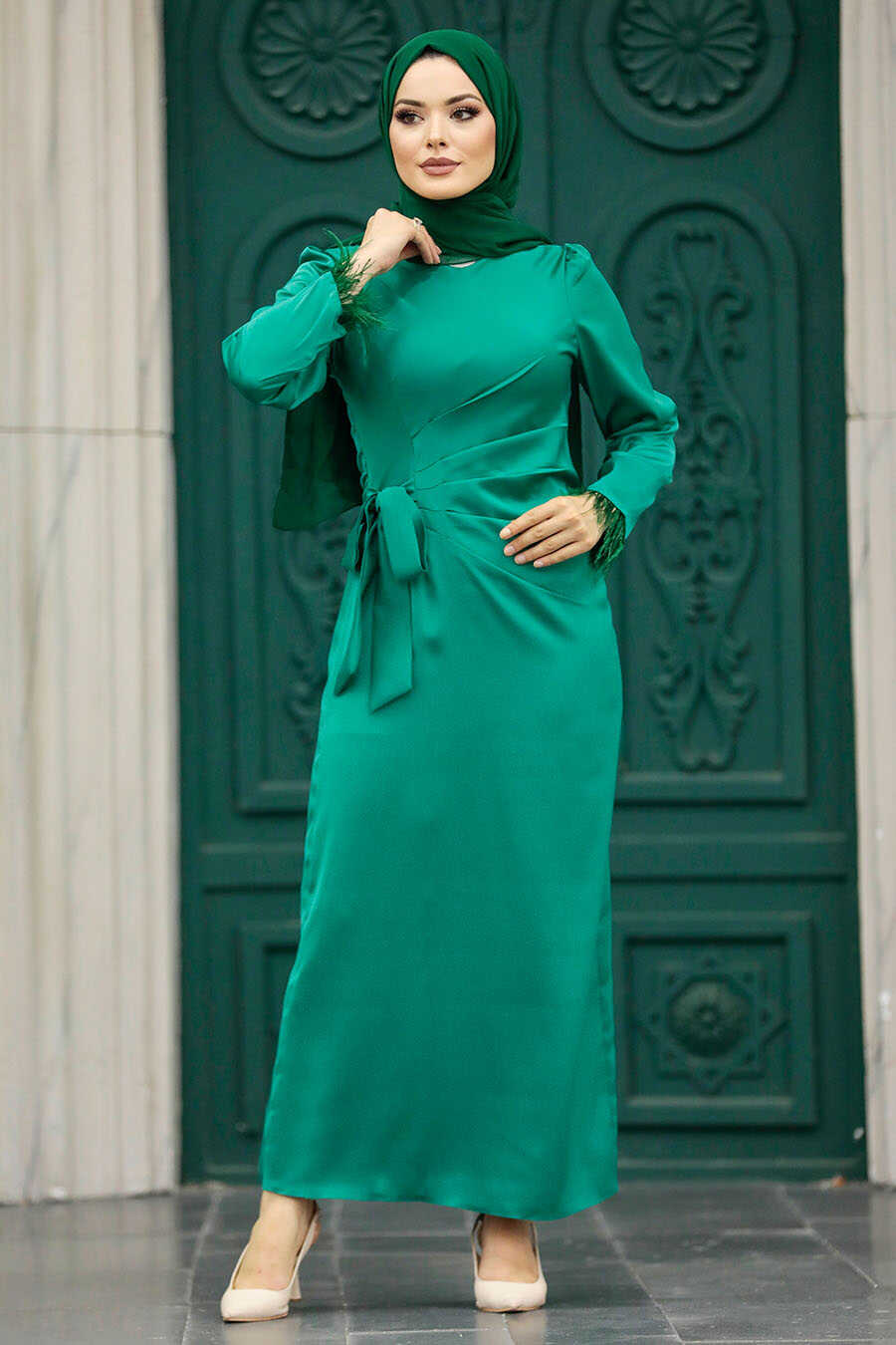 Neva Style - Satin Green Muslim Wedding Gown 5921Y