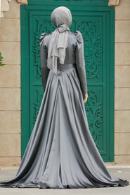  Satin Grey Muslim Wedding Gown 23082GR - 3