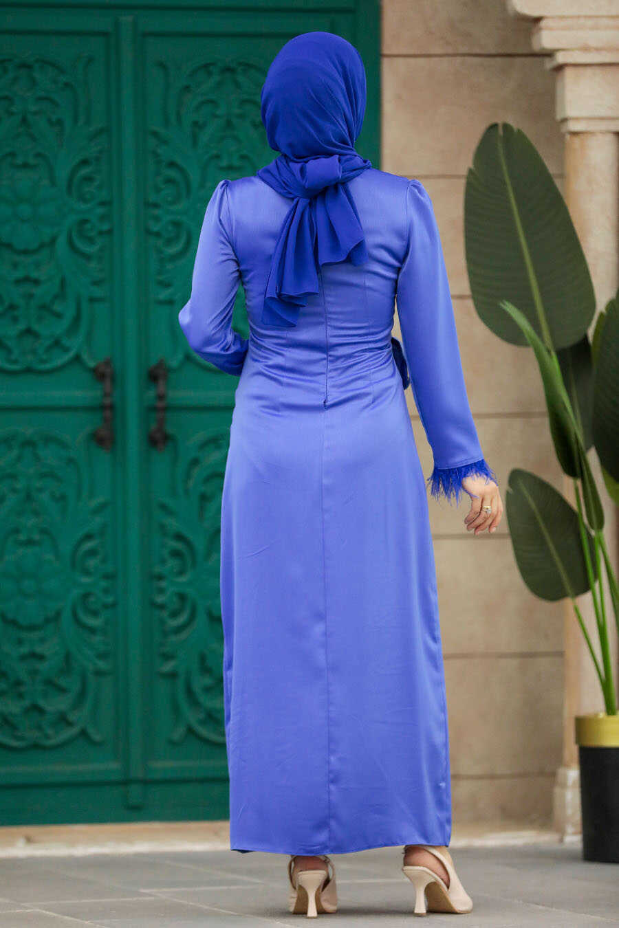 Neva Style - Satin İndigo Blue Muslim Wedding Gown 5921IM