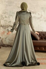 Neva Style - Satin Khaki Hijab Hijab Wedding Gown 22401HK - Thumbnail