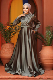  Satin Khaki Hijab Hijab Wedding Gown 22401HK - 1