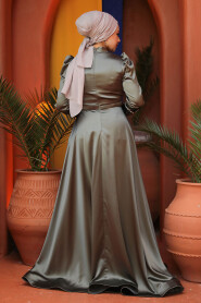  Satin Khaki Hijab Hijab Wedding Gown 22401HK - 3