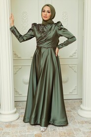  Satin Khaki Hijab Prom Dress 2239HK - 1