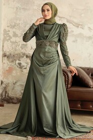 Satin Khaki Islamic Clothing Wedding Dress 2282HK - 2