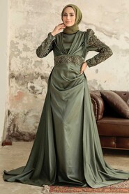  Satin Khaki Islamic Clothing Wedding Dress 2282HK - 1