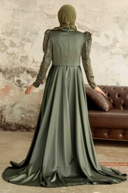  Satin Khaki Islamic Clothing Wedding Dress 2282HK - 3