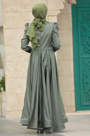 Neva Style - Satin Khaki Islamic Evening Dress 23191HK - Thumbnail