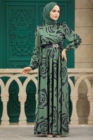  Satin Khaki Islamic Evening Dress 39232HK - 3