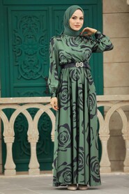  Satin Khaki Islamic Evening Dress 39232HK - 2