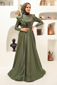  Satin Khaki Modest Islamic Clothing Evening Dress 22441HK - 1