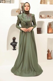  Satin Khaki Modest Islamic Clothing Evening Dress 22441HK - 2