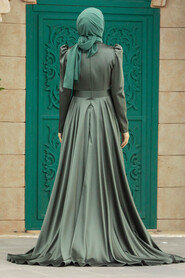  Satin Khaki Muslim Wedding Gown 23082HK - 3