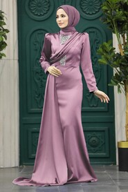  Satin Lila Hijab Wedding Dress 22891LILA - NEVA STYLE
