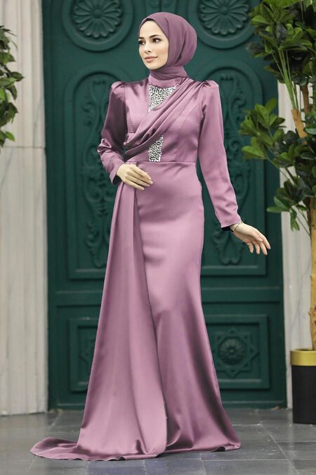  Satin Lila Hijab Wedding Dress 22891LILA - NEVA STYLE