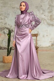  Satin Lila Islamic Clothing Wedding Dress 2282LILA - 1