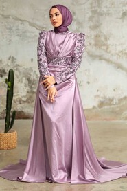  Satin Lila Islamic Clothing Wedding Dress 2282LILA - 2