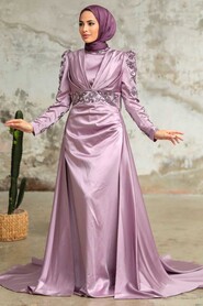  Satin Lila Islamic Clothing Wedding Dress 2282LILA - 3