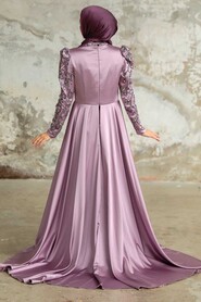  Satin Lila Islamic Clothing Wedding Dress 2282LILA - 4