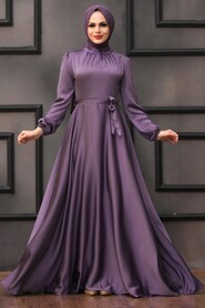  Satin Lila Islamic Engagement Dress 25131LILA - NEVA STYLE