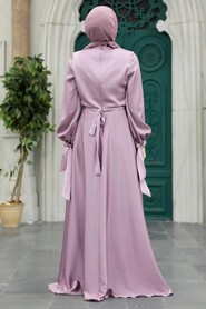 Satin Lila Islamic Long Sleeve Maxi Dress 38031LILA - 2