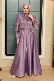  Satin Lila Modest Islamic Clothing Wedding Dress 22840LILA - 4