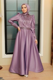  Satin Lila Modest Islamic Clothing Wedding Dress 22840LILA - 2