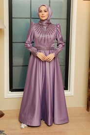  Satin Lila Modest Islamic Clothing Wedding Dress 22840LILA - 3