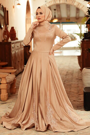  Satin Mink Hijab Long Sleeve Dress 777V - 2