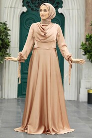  Satin Mink Islamic Long Sleeve Maxi Dress 38031V - NEVA STYLE