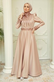  Satin Mink Modest Islamic Clothing Wedding Dress 22840V - 2