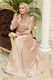  Satin Mink Modest Islamic Clothing Wedding Dress 22840V - 3