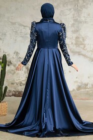 Satin Navy Blue Islamic Clothing Wedding Dress 2282L - 4