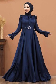 Satin Navy Blue Muslim Bridal Dress 27240L - 1