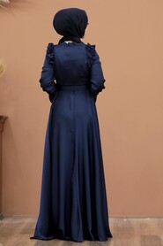 Satin Navy Blue Muslim Bridal Dress 27240L - 2