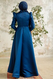  Satin Navy Blue Islamic Engagement Gown 22460L - 2