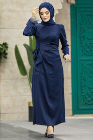 Neva Style - Satin Navy Blue Muslim Wedding Gown 5921L - Thumbnail